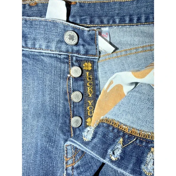 Lucky Brand Sweet N Low Jeans Size 27 Blue Flare Button Fly Y2K USA Made - Picture 2 of 7